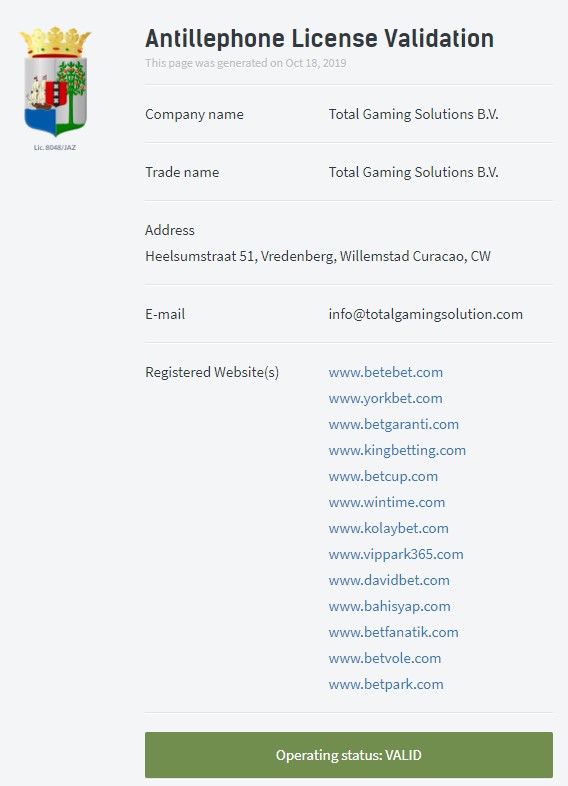 Betpark lisans numarası giriş yapıp geçerliliği doğrula