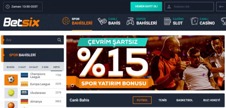 Betsix giriş sayfası görüntüsü