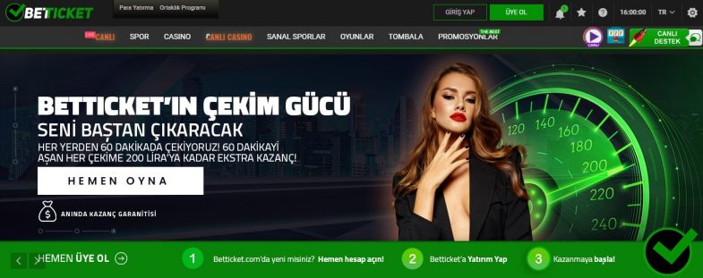 Betticket giriş kısmı