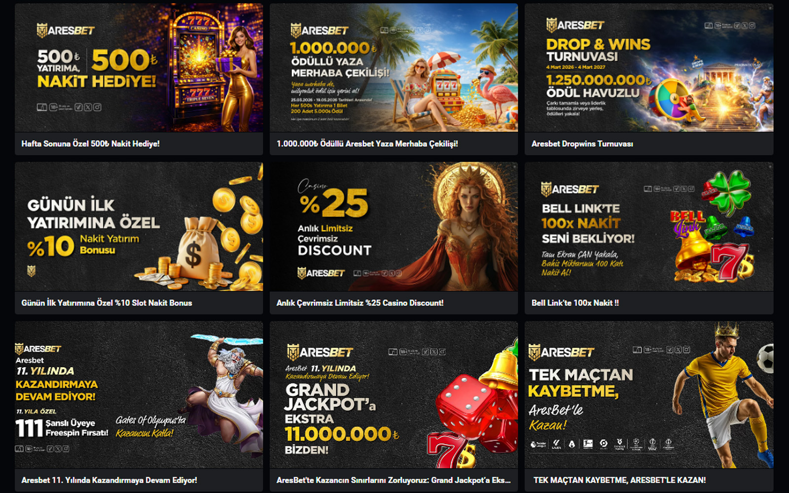 Aresbet bonus ekranında VIP oyunculara özel kişiselleştirilmiş bonus tekliflerini anlatan tanıtım kutucukları.