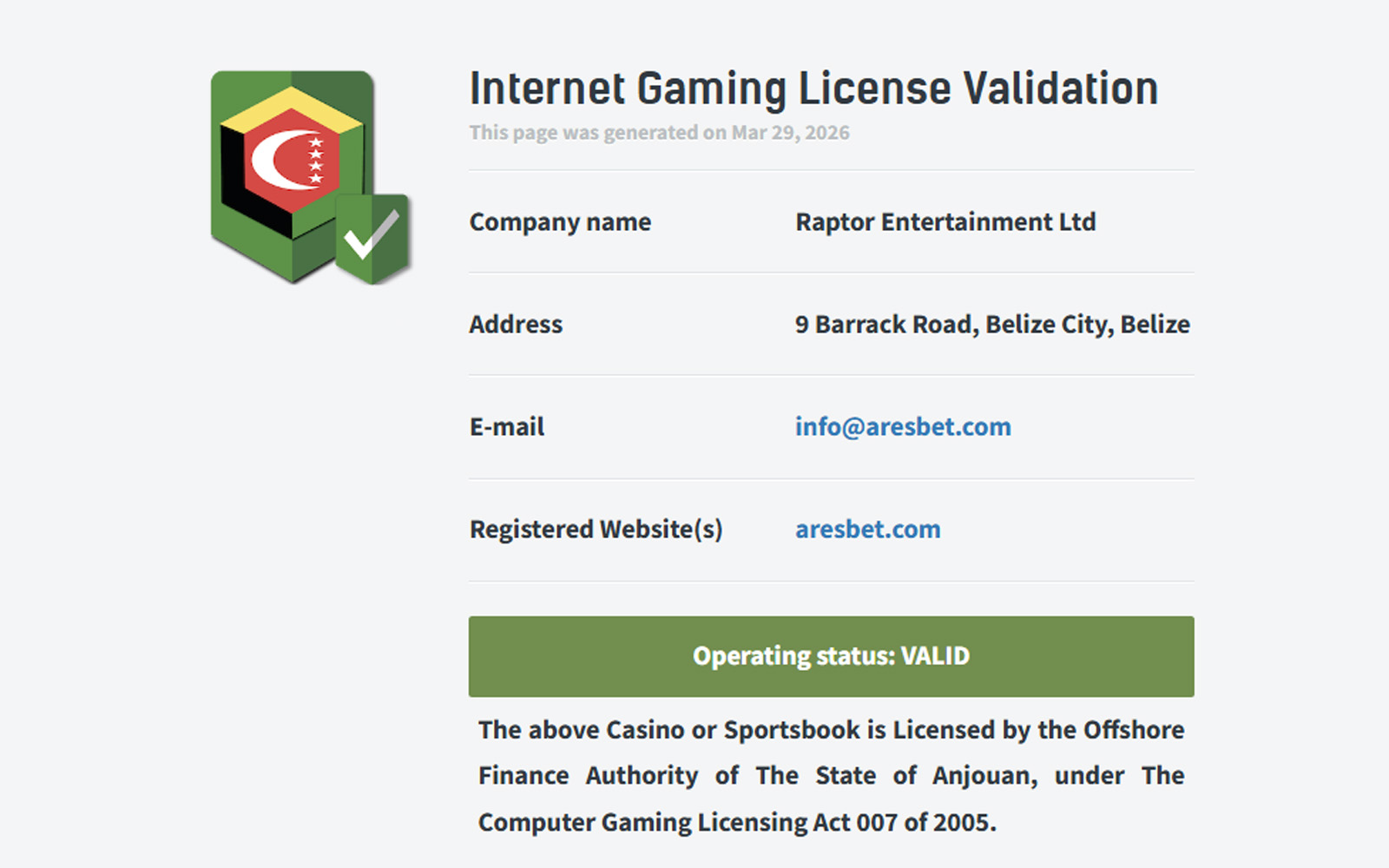 Aresbet lisans bölümünde yasal uyarılar, coğrafi kısıtlamalar ve lisans şartları hakkında kullanıcıyı bilgilendiren sayfa.