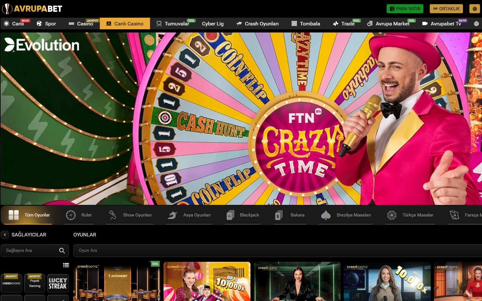 Avrupabet casino sayfasında kullanıcı hesabı menüsü ile oyun lobisi arasında net bir ayrım sunan arayüz tasarımı.