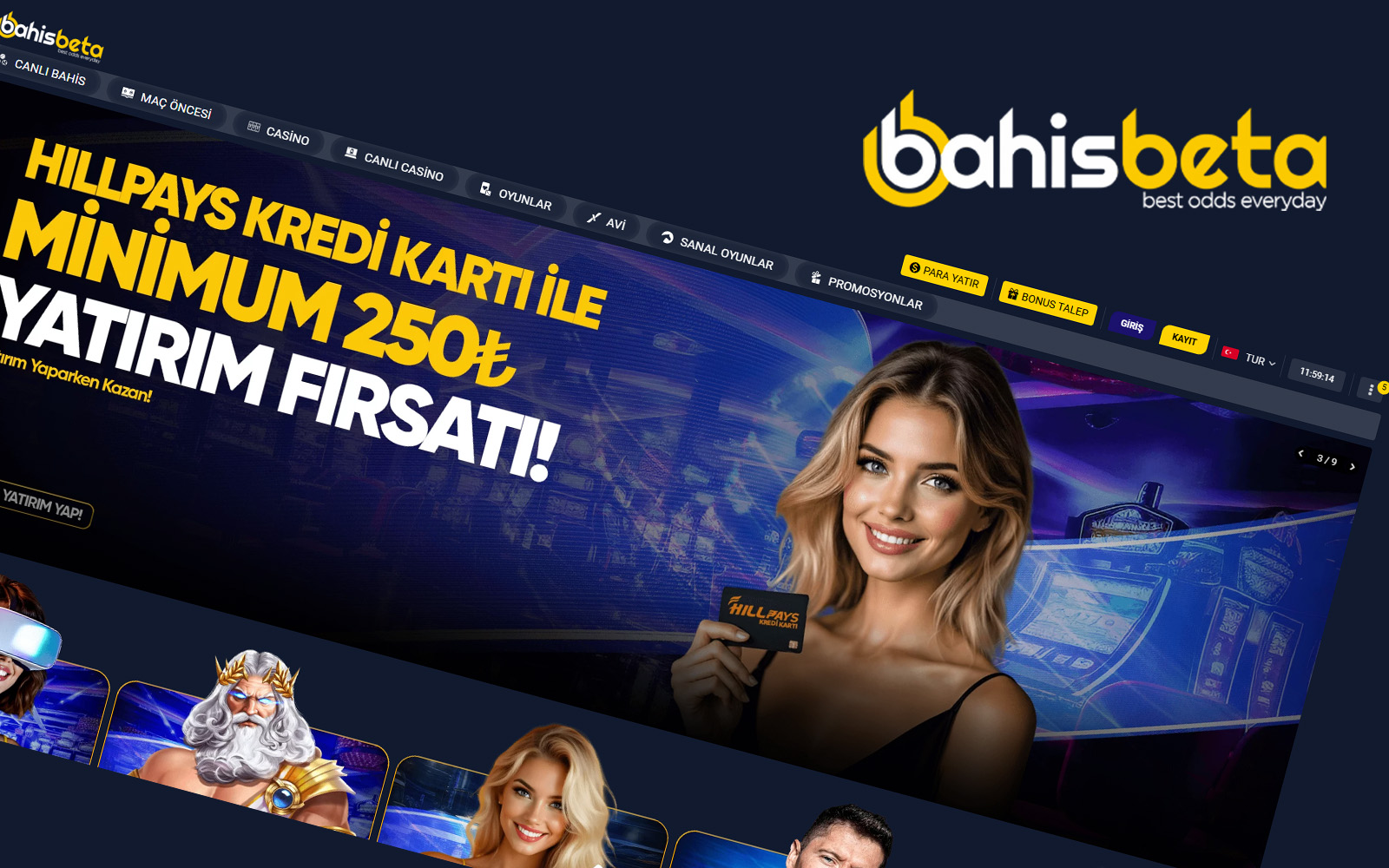 Bahisbeta giriş sayfasında sitenin marka kimliğini öne çıkaran logo yerleşimi ve ana menü düzeni.