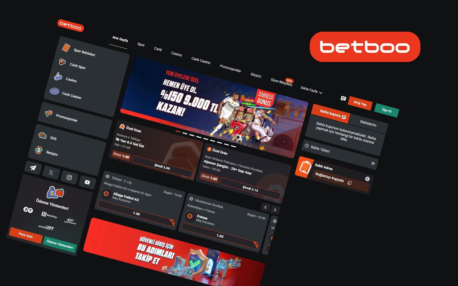 Betboo giriş anasayfasında spor bahisleri oran tablosu ve filtreleme seçeneklerini gösteren görünüm.