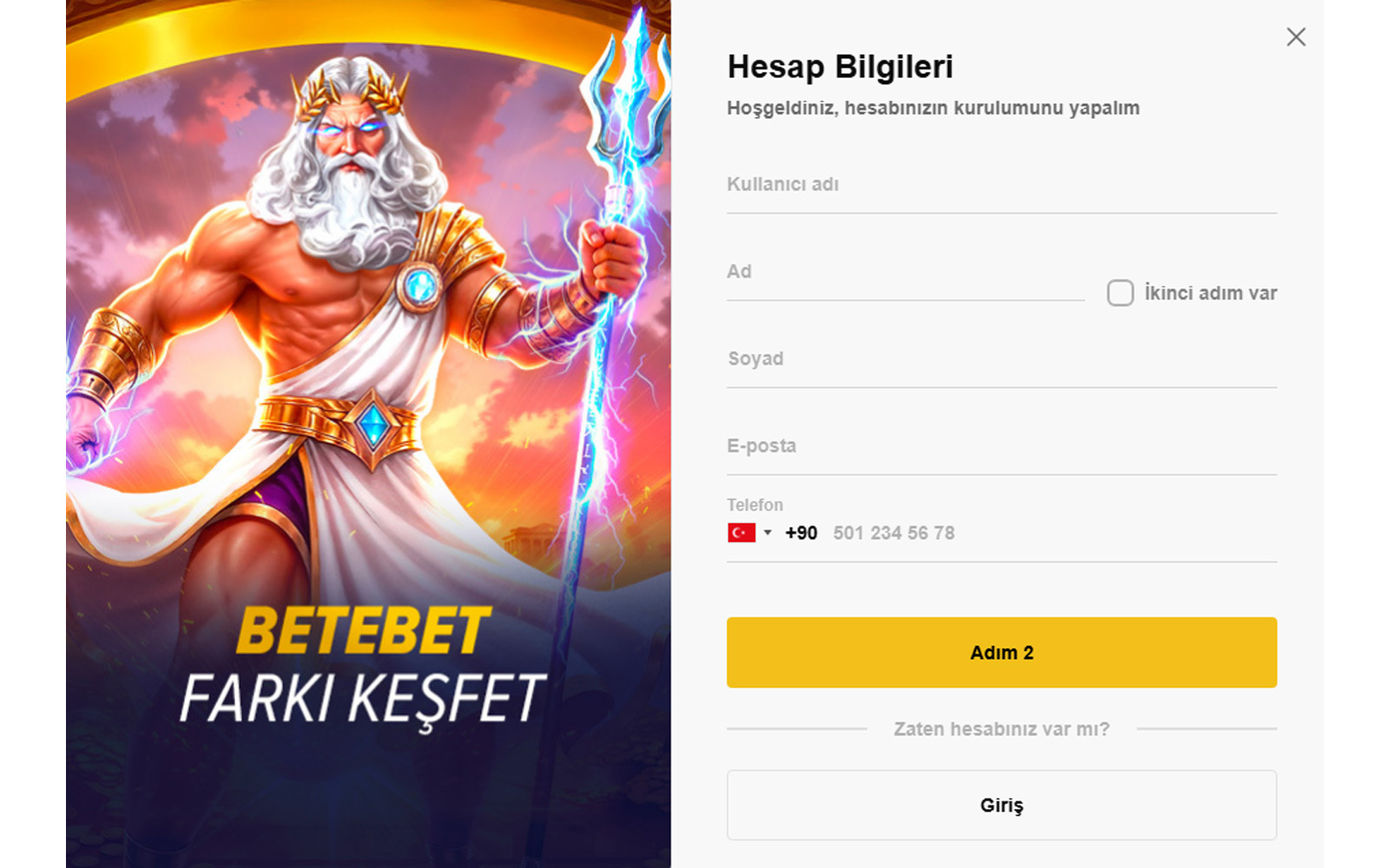 Betebet kayıt ekranında kullanıcı sözleşmesi ve gizlilik politikası bağlantılarının alt satırda yer aldığı görünüm.