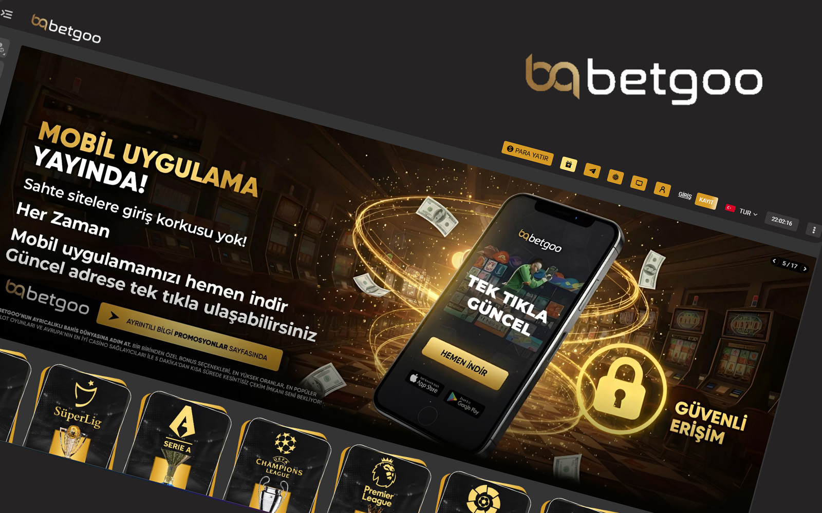 Betgoo giriş sayfasında kullanıcıların kupon oluşturmasına yardımcı olan ana menü ve oran listesi.