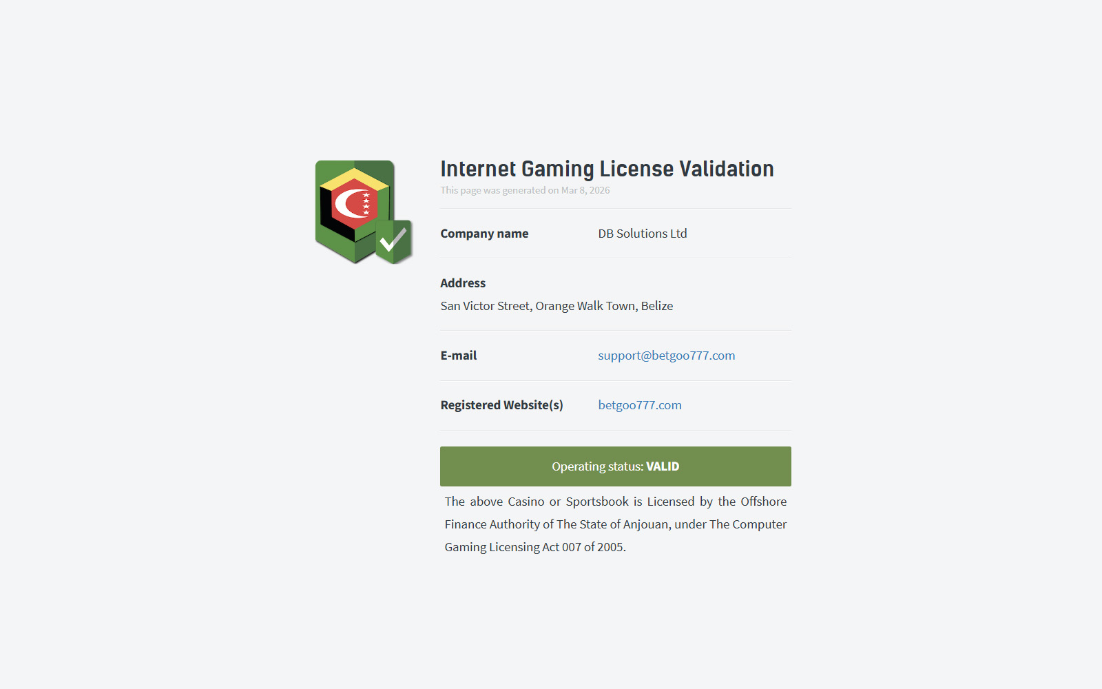 Betgoo lisans ekranında sorumlu oyun ilkeleri ile lisans çerçevesinin aynı sayfada bir araya getirildiği tasarım.