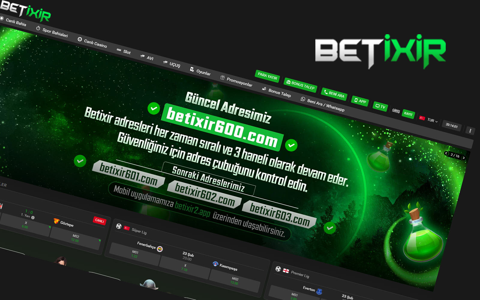 Betixir giriş sayfasında yeni kullanıcılar için dikkat çekici kayıt ol çağrısının bulunduğu ana ekran.