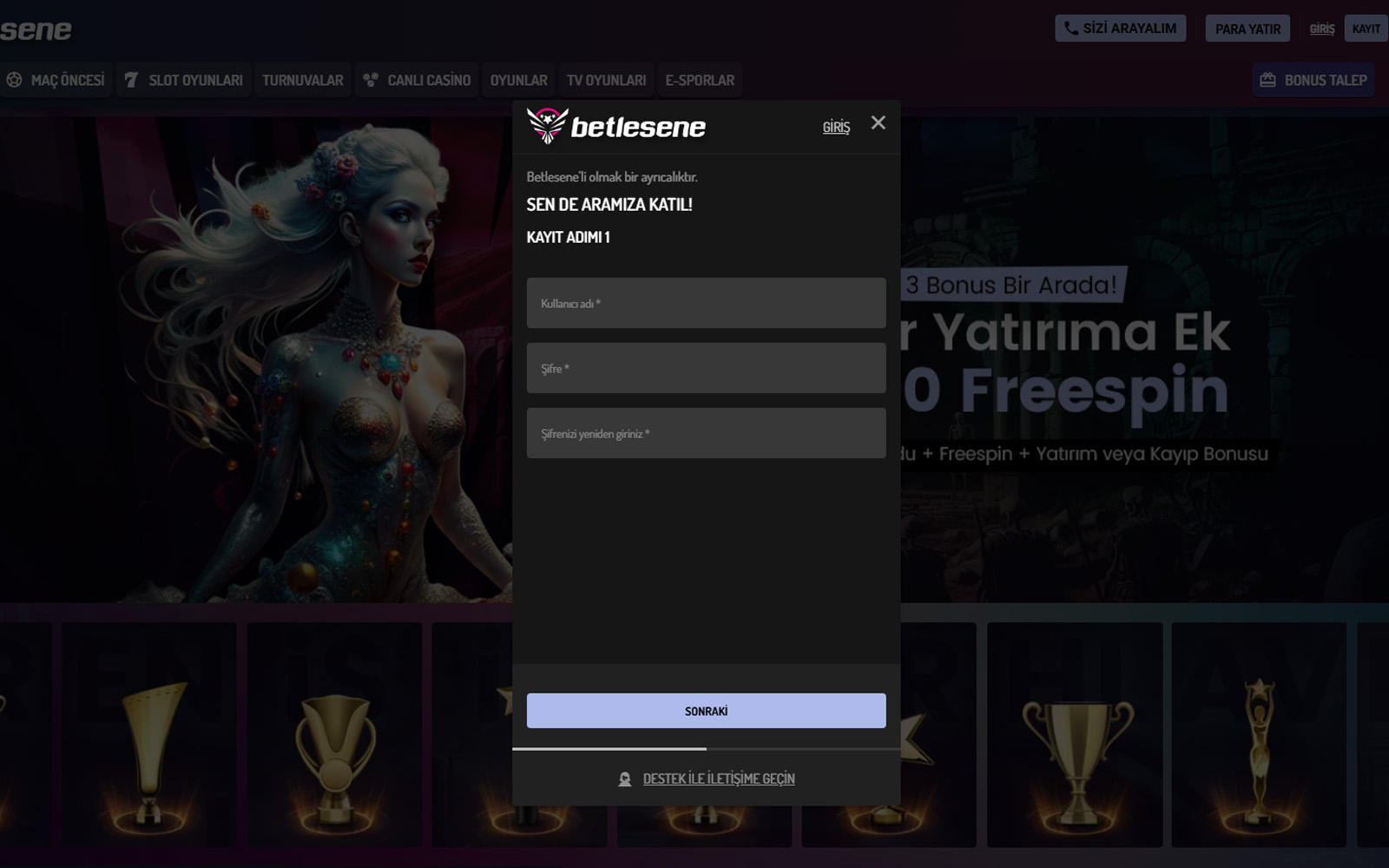Betlesene bonus sayfasında güncel kayıt bonus ve free spin promosyonlarının öne çıkarıldığı tasarım.