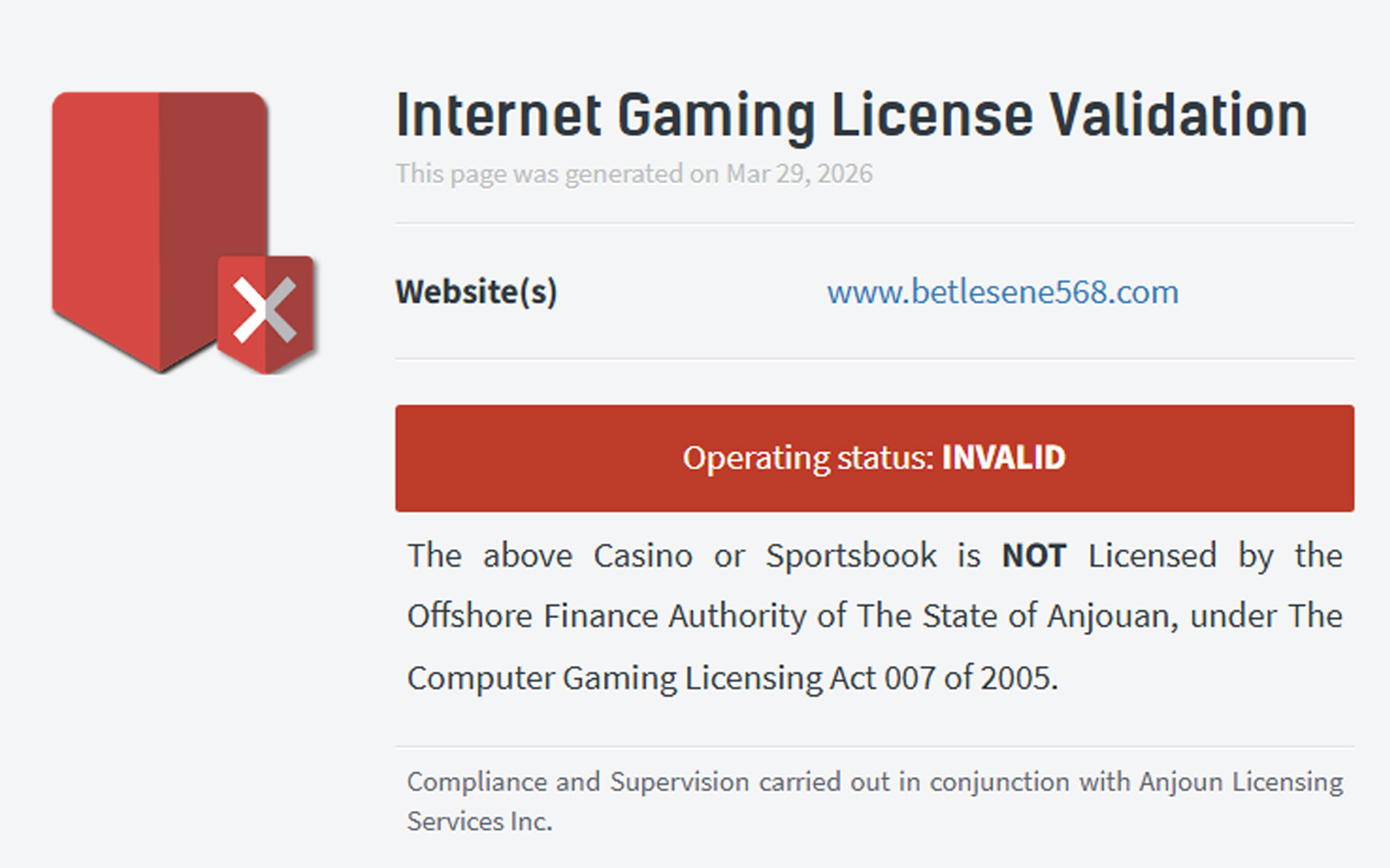 Betlesene lisans sayfasında sorumlu oyun logoları ile birlikte lisans ve yasal uyarı metinlerinin yer aldığı görünüm.