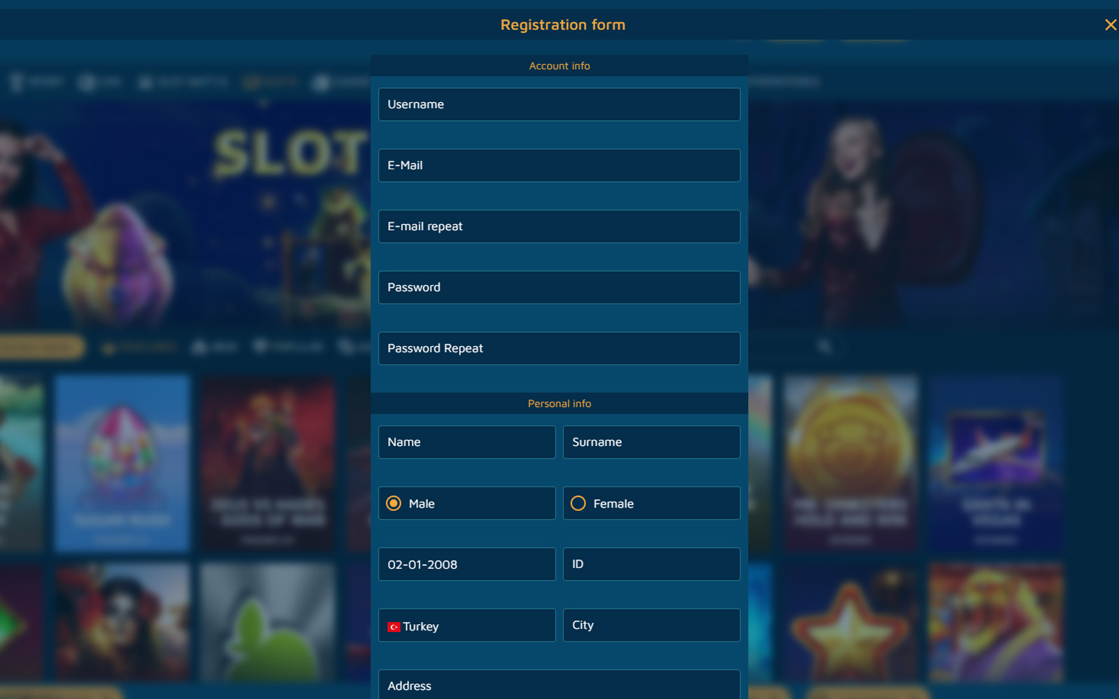 Betlima kayıt ekranında ülke, para birimi ve telefon numarası seçim alanlarının görüldüğü sayfa.