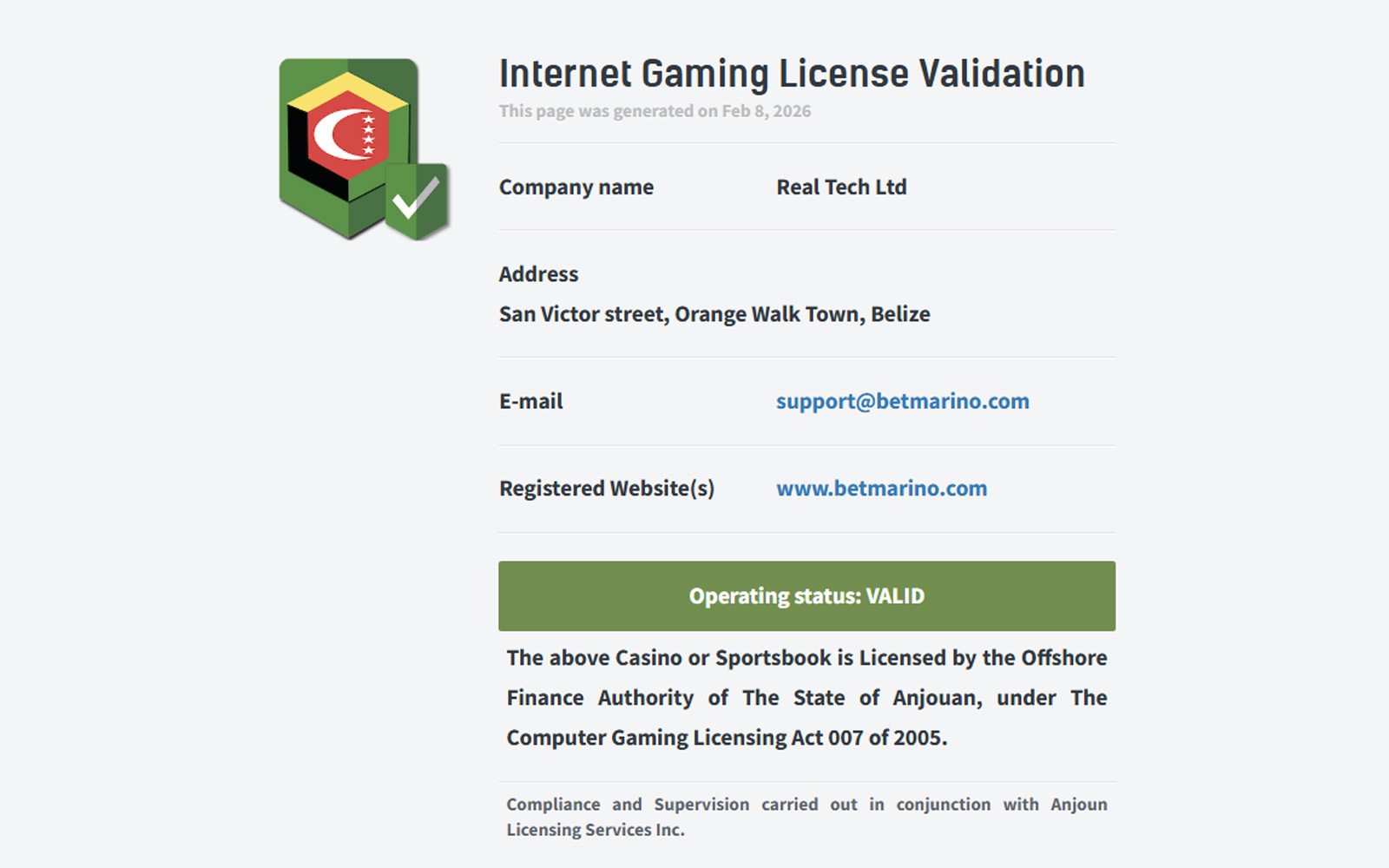 Betmarino lisans bölümünde oyuncu hakları ve şikayet süreçleri ile ilgili bilgilendirme metninin bulunduğu sayfa.