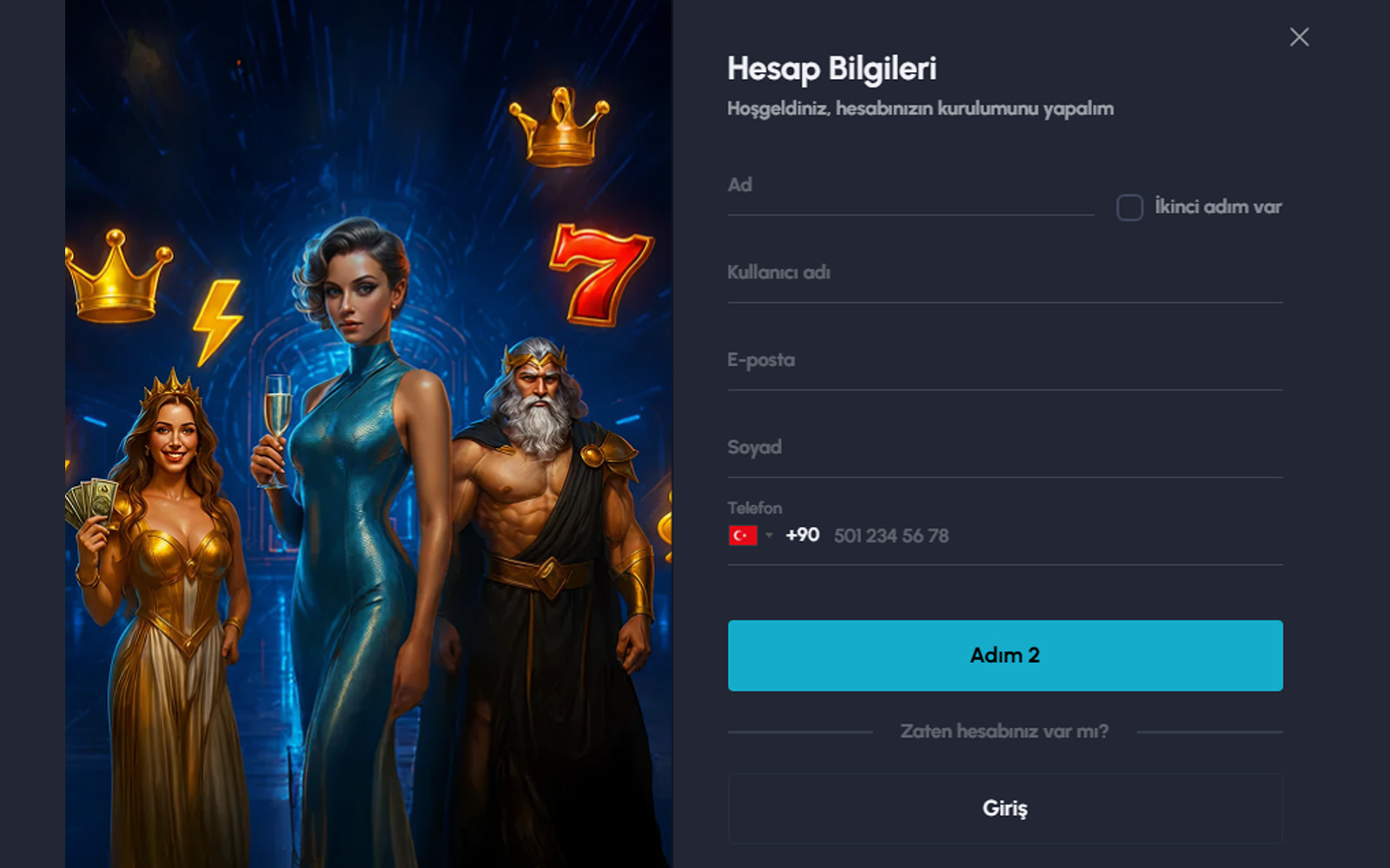 Betmoon kayıt sayfasında adres ve şehir bilgilerinin ayrı satırlarda istendiği ayrıntılı form görünümü.