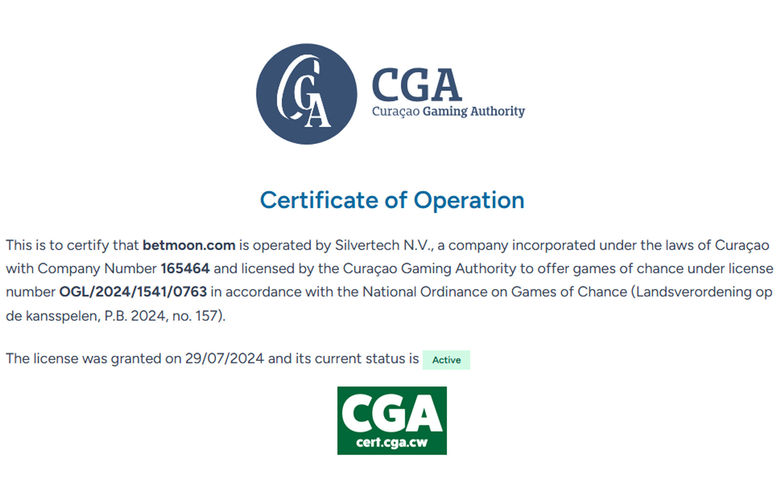 Betmoon lisans bölümünde lisans kapsamına giren ürünler ve hizmetler için ayrı ayrı açıklama yapılan ekran.