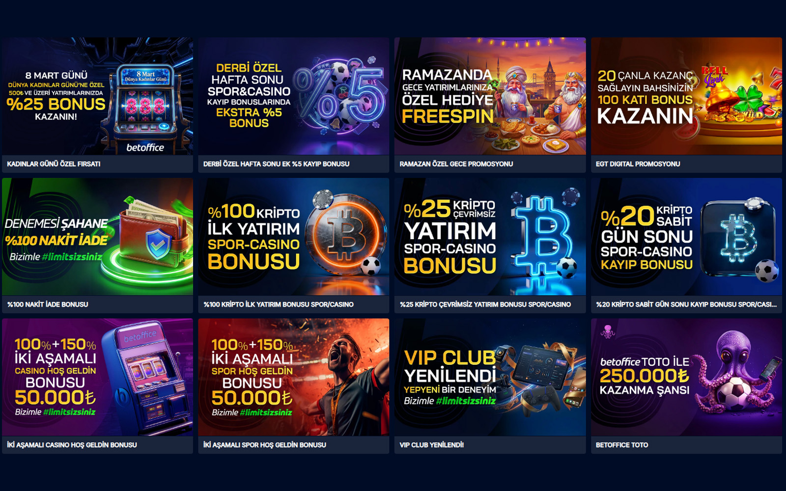 Betoffice bonus sayfasında hesap hareketlerine göre otomatik tanımlanan sürpriz bonus kampanyalarının listelendiği görünüm.