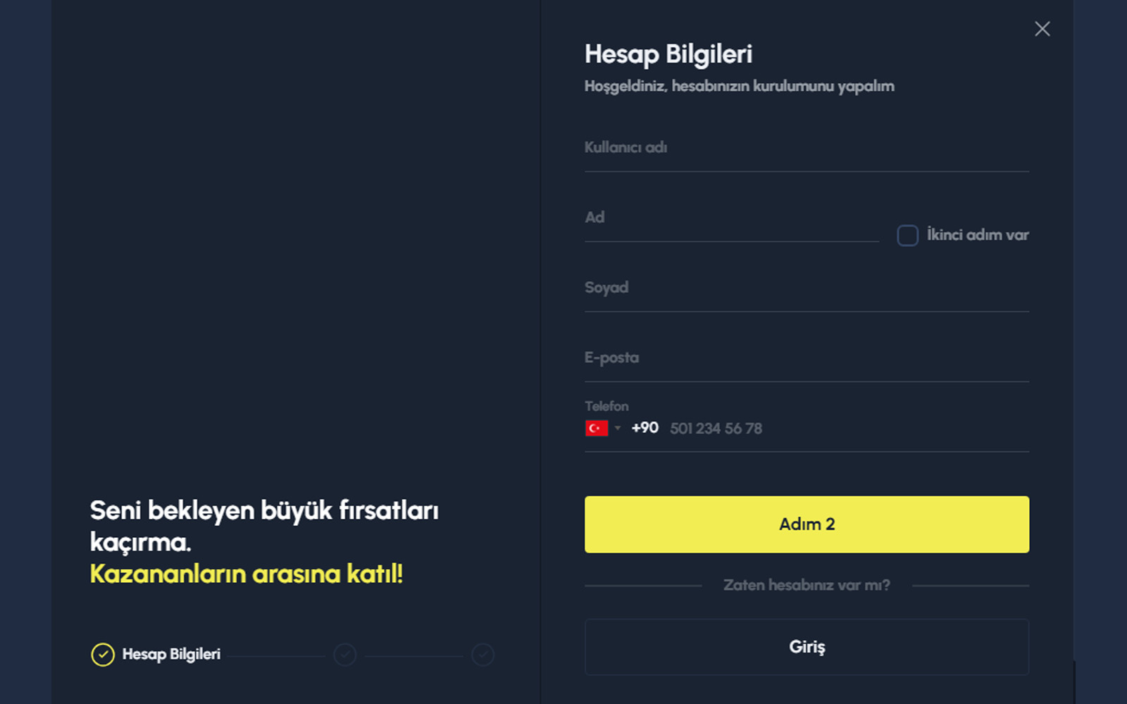 Betper kayıt sayfasında yeni üyeler için hızlı kayıt vurgusu yapan bilgilendirme metinleri.