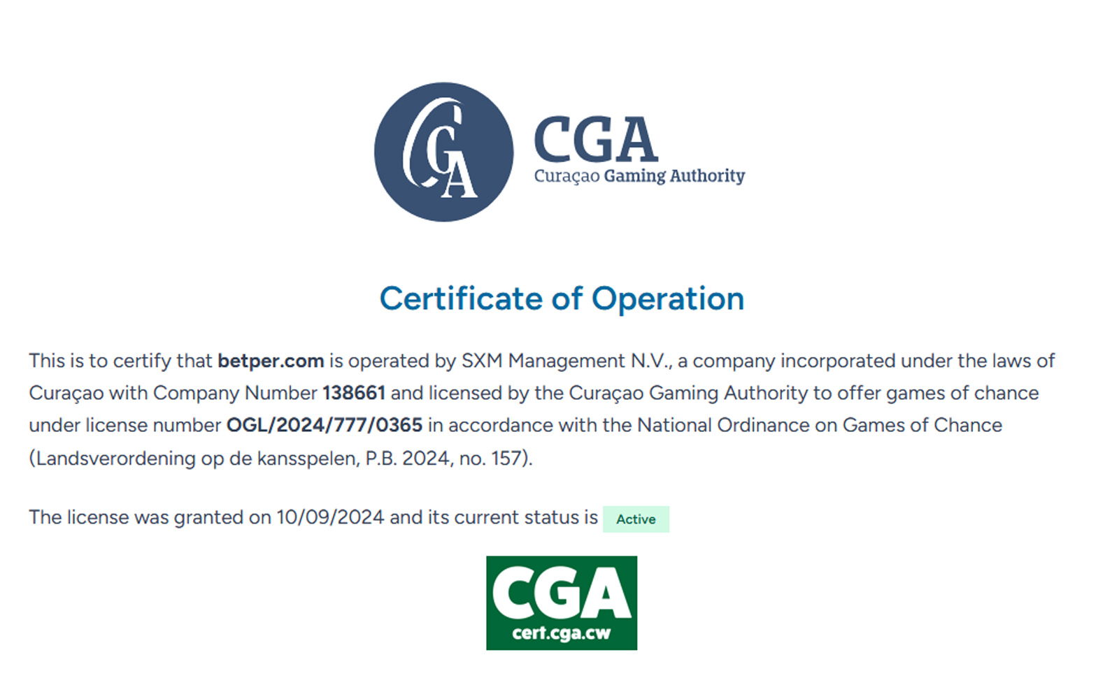 Betper lisans sayfasında sorumlu oyun logoları ile birlikte lisans ve yasal uyarı metinlerinin yer aldığı görünüm.