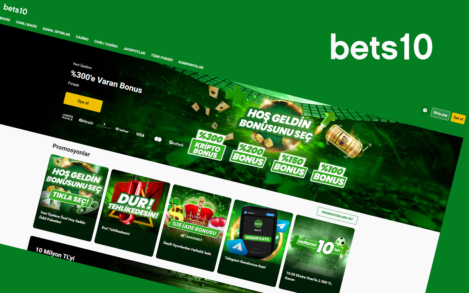 Bets10 giriş ekranında sağ üst kısımda giriş ve kayıt ol alanlarının bulunduğu görünüm.