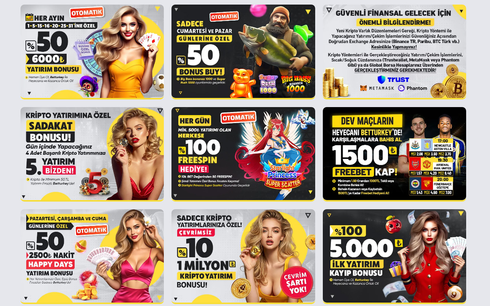 Betturkey bonus bölümünde ilk üyelik sonrası alınabilecek ekstra deneme bonus seçeneklerinin gösterildiği arayüz.