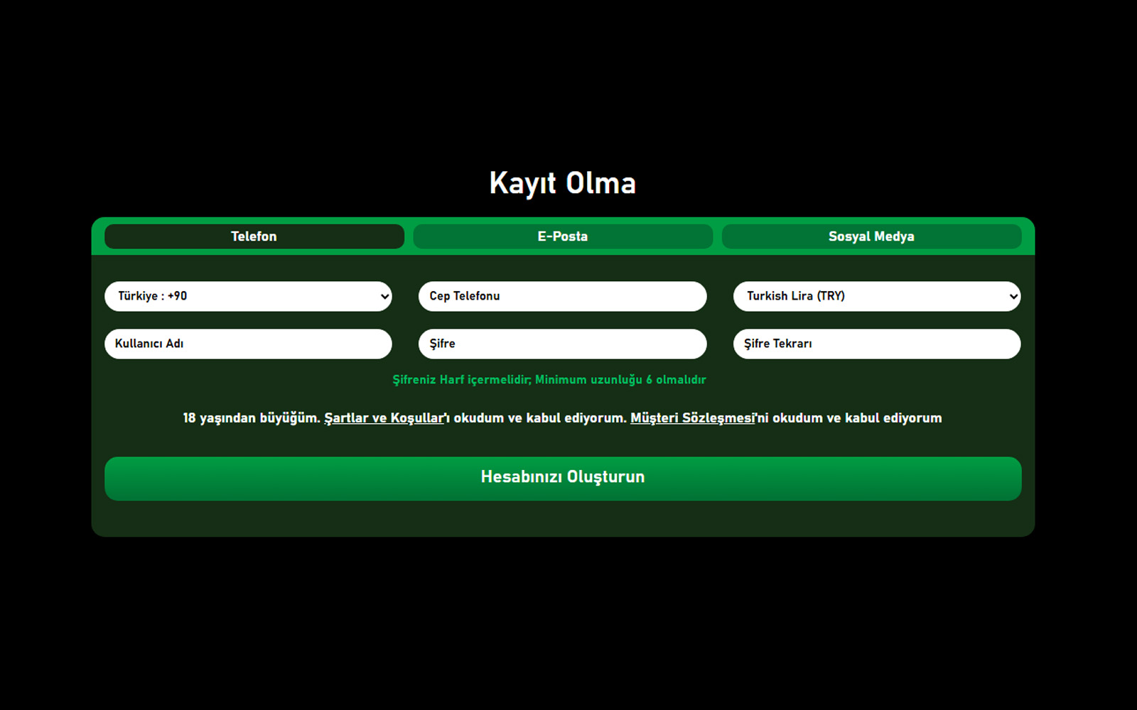 Celticbet kayıt sayfasında şartları kabul et kutucuğu ve onayla butonunun yer aldığı alt bölüm.