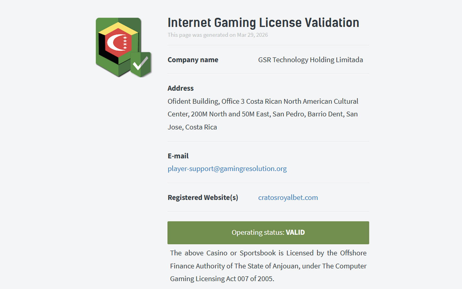 Cratosroyalbet giriş ekranında güvenlik ve lisans bilgilerine alt kısımda yer veren ana sayfa tasarımı.