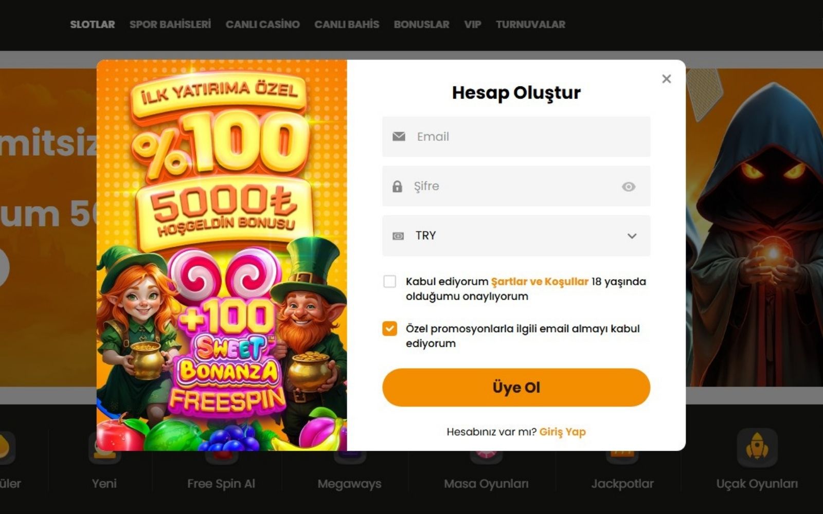 Diyarbet kayıt ekranında yaş doğrulaması ve 18 yaş uyarısının net şekilde gösterildiği alan.