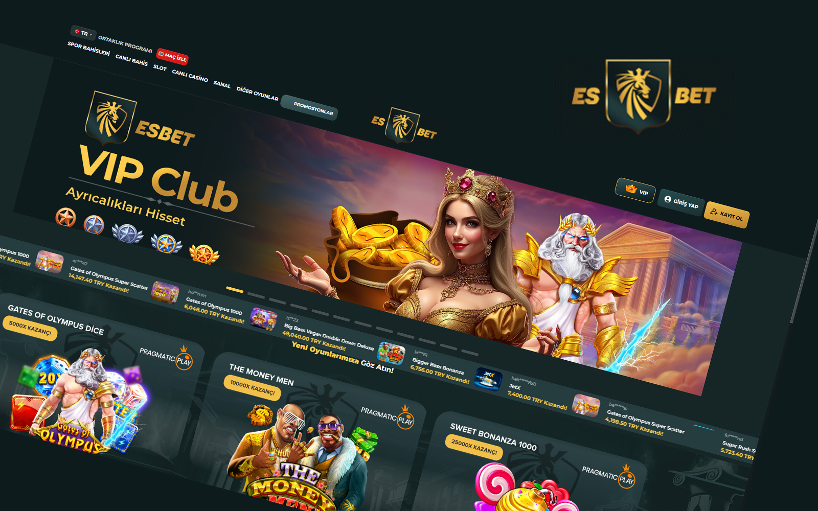 Esbet giriş ekranında ana banner altında öne çıkan ligler ve popüler maçların listelendiği bölüm.