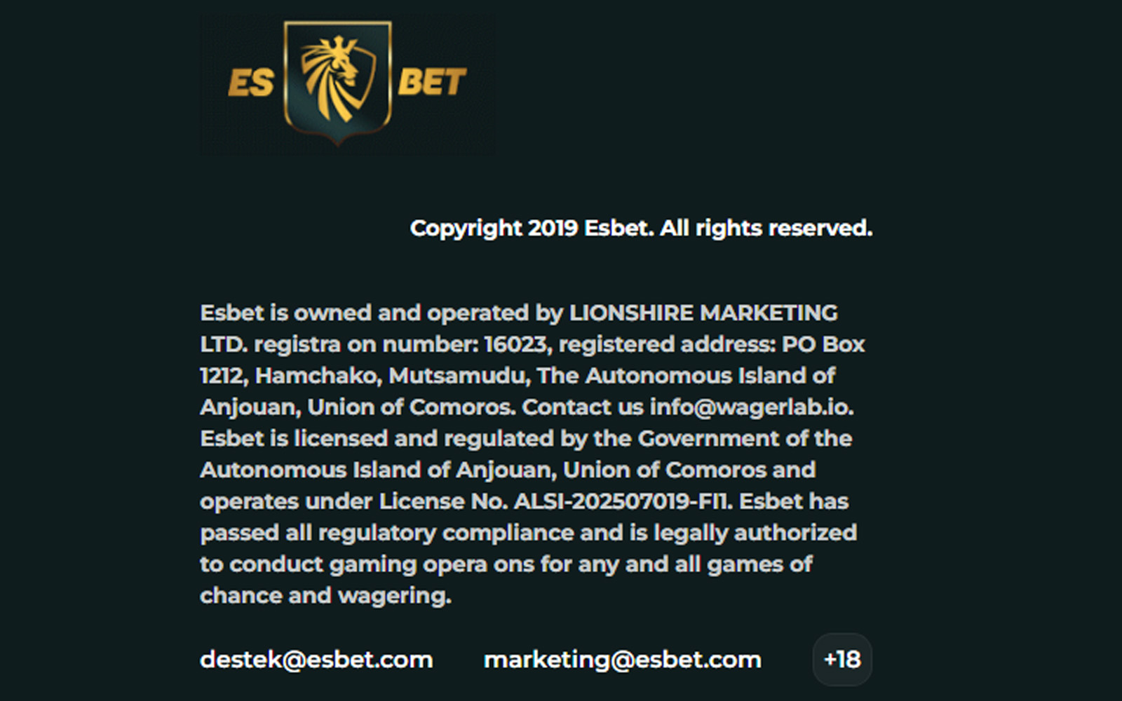 Esbet lisans ekranında mobil ve masaüstü platformlar için geçerli olan lisans kapsamını anlatan bilgilendirme.