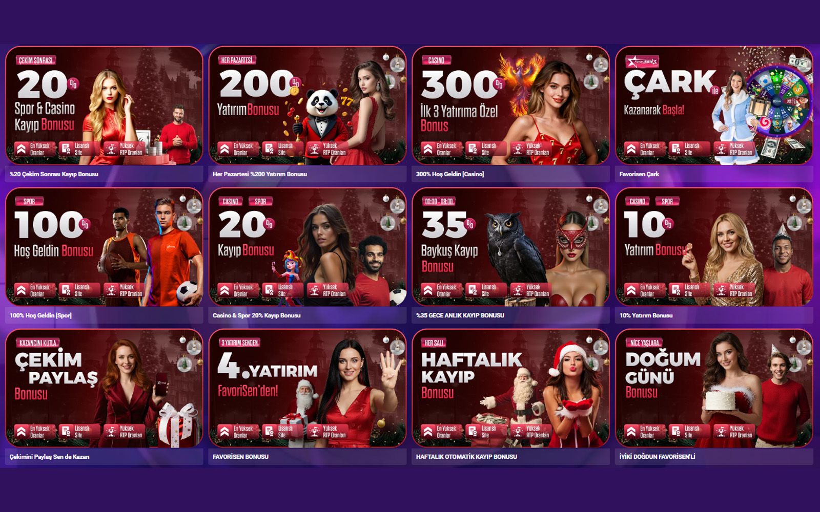 Favorisen destek bölümünde bonus ve kampanya kurallarıyla ilgili detaylı açıklamaların listelendiği yardım alanı.