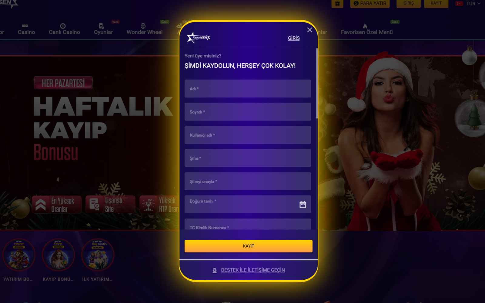 Favorisen kayıt ekranında zorunlu alanları yıldız işaretiyle belirten kullanıcı dostu form düzeni.