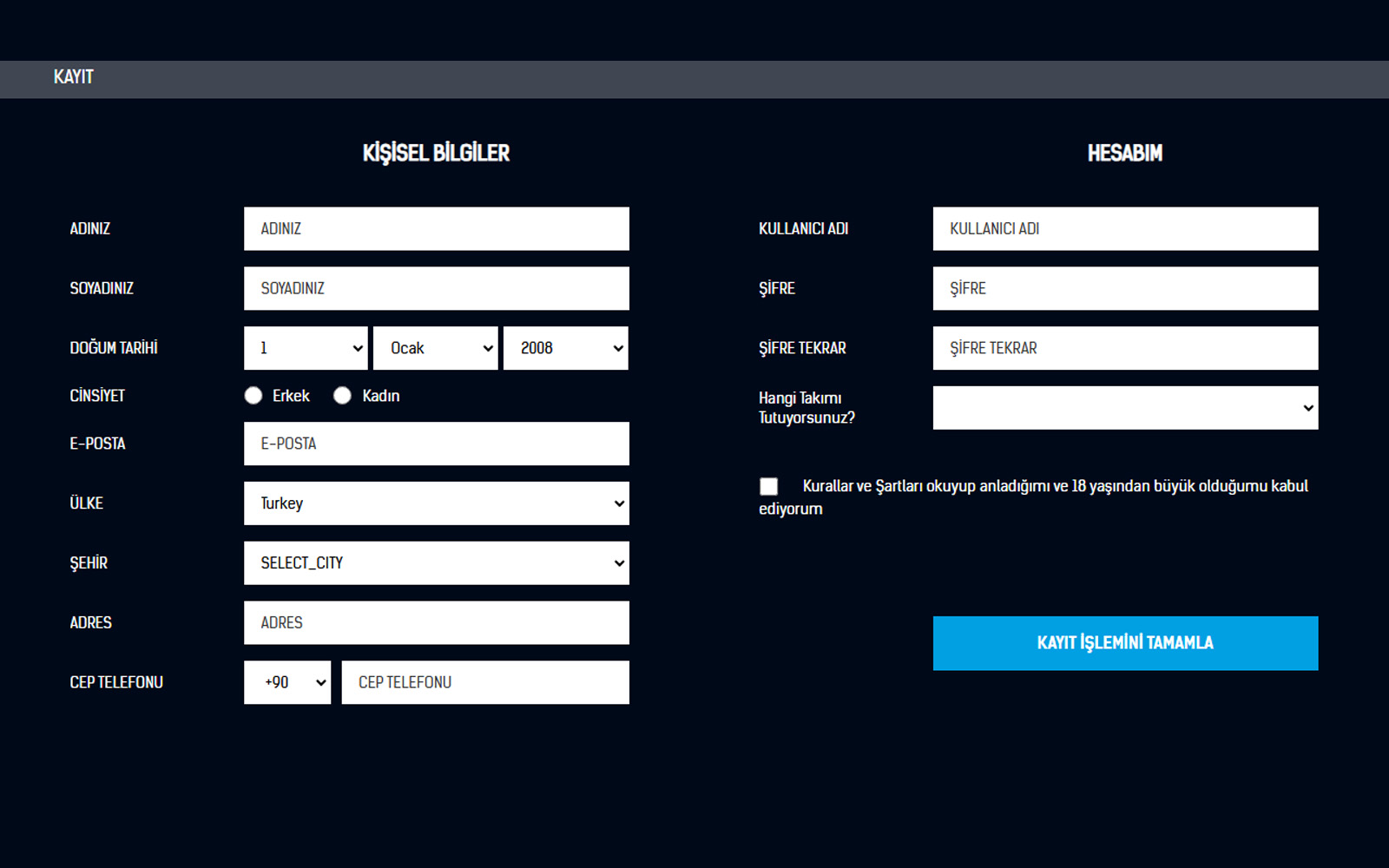 Funbahis kayıt sayfasında formun üst kısmında yeni hesap oluştur başlığı ile dikkat çeken arayüz.