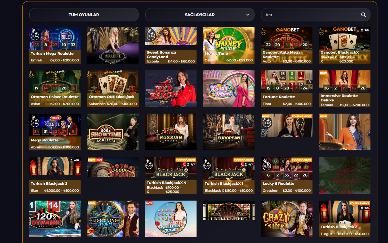 Ganobet casino sayfasında kullanıcı hesabı menüsü ile oyun lobisi arasında net bir ayrım sunan arayüz tasarımı.