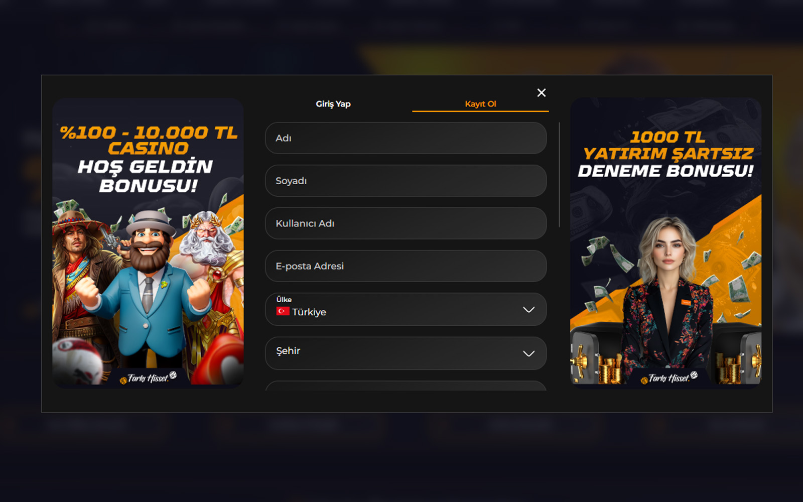 Ganobet kayıt sayfasında ad, soyad ve doğum tarihi alanlarının yer aldığı temel form görünümü.