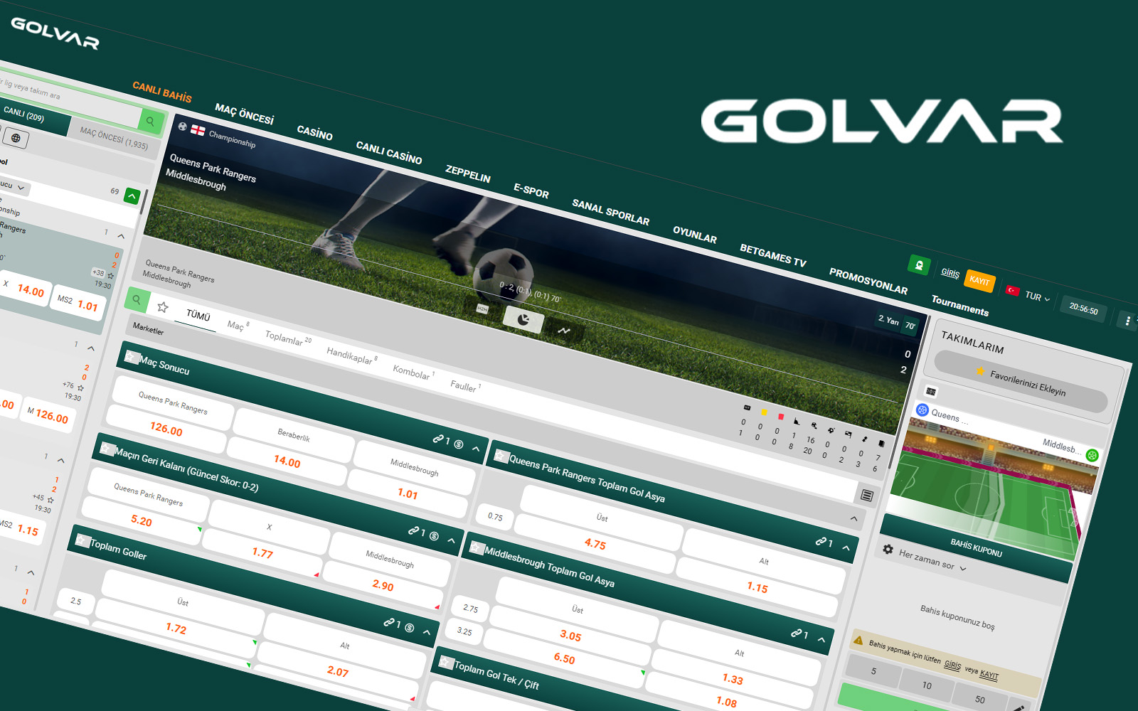 Golvar giriş ekranında güvenlik ve lisans bilgilerine alt kısımda yer veren ana sayfa tasarımı.