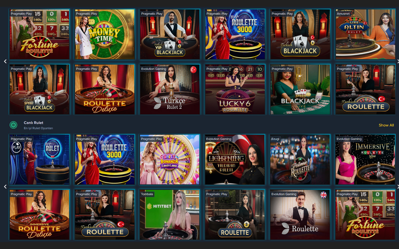 Hititbet casino ekranında oyuncuların sık oynadığı oyunların ayrı bir satırda öneri olarak sunulduğu kullanıcı dostu görünüm.