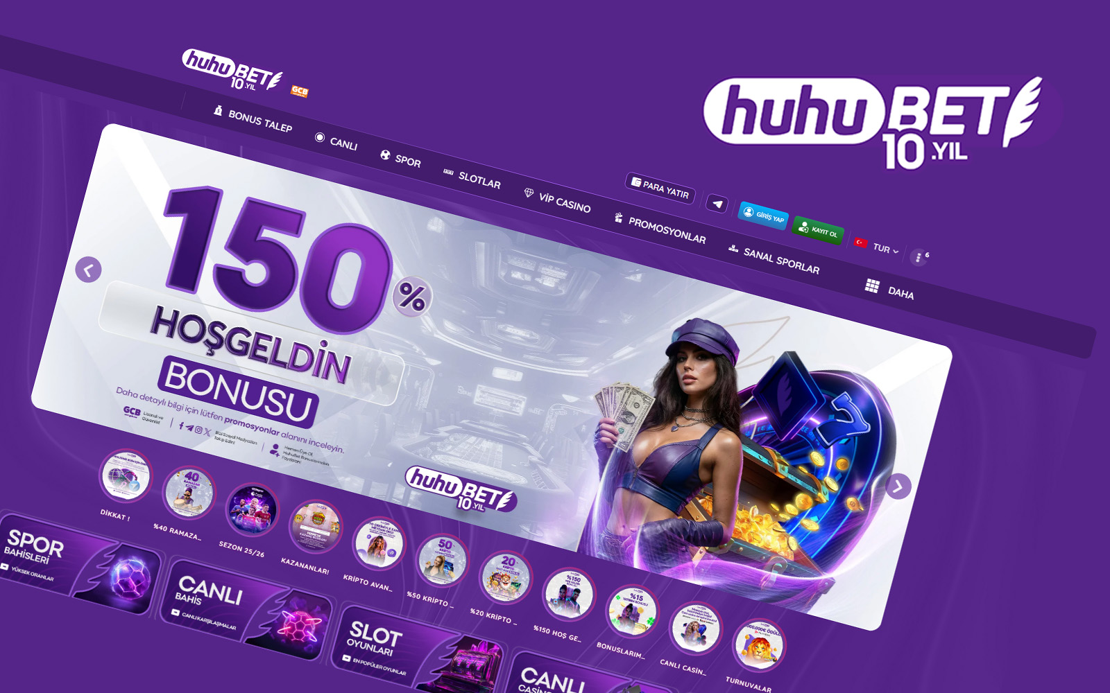 Huhubet giriş sayfasında kullanıcıların tek tıkla giriş yapmasını sağlayan basit ve net form alanları.