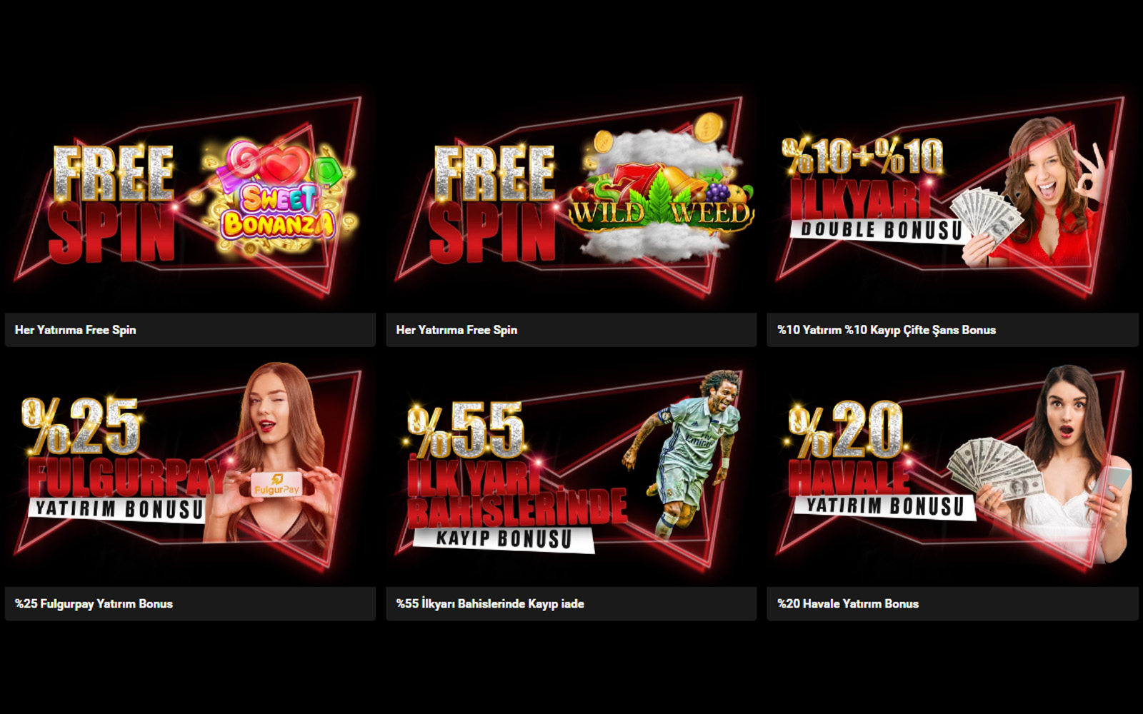 Ilkyari bonus sayfasında her promosyonun altında çevrim şartı, maksimum kazanç ve geçerlilik süresi bilgilerinin bulunduğu görünüm.