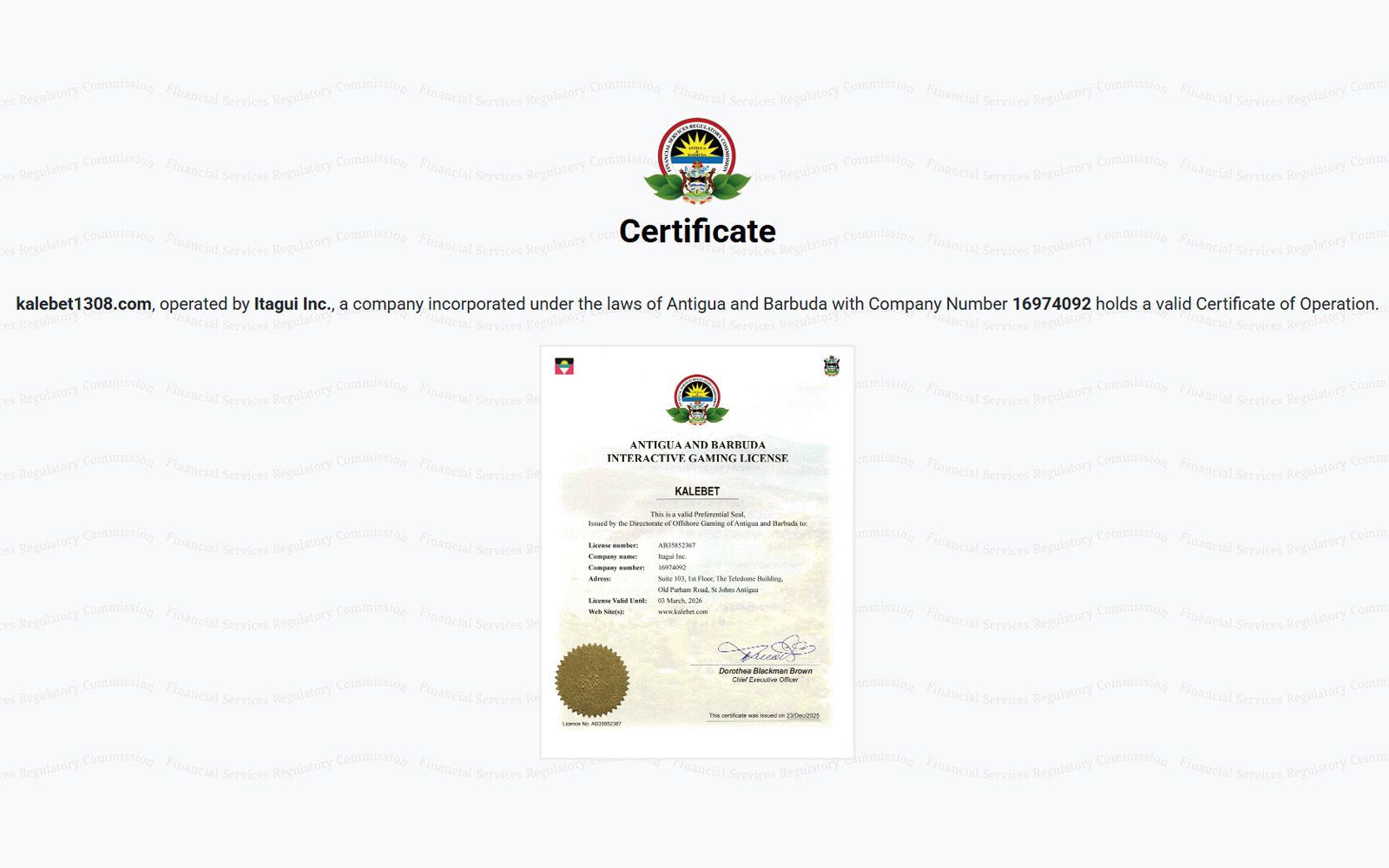 Kalebet lisans sayfasında oyunculara yönelik güvenilirlik ve şeffaflık vurgusu yapan açıklama metni.