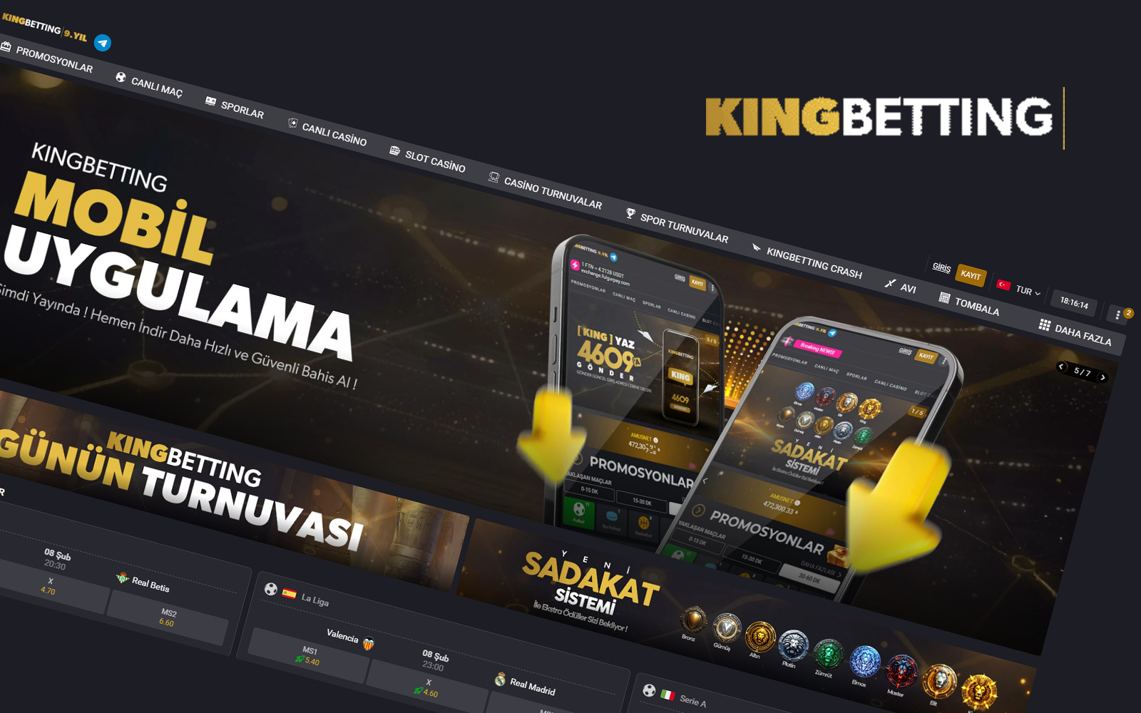 Kingbetting giriş ekranında hoş geldin bonusu duyurusunun büyük bir banner ile gösterildiği sayfa görünümü.
