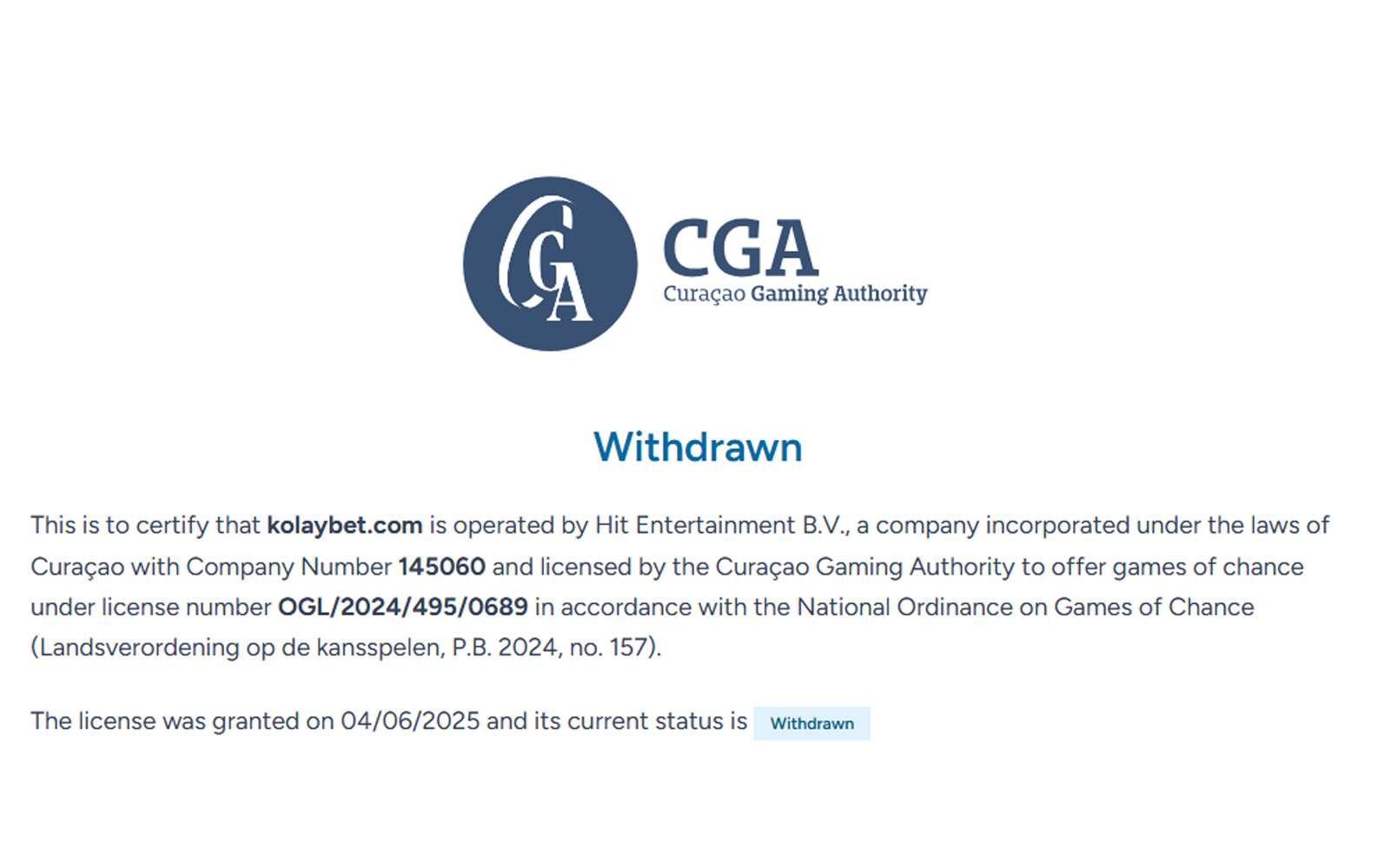 Kolaybet lisans bölümünde sayfanın alt kısmında yer alan şirket kaydı, vergi ve lisans referans bilgilerinin gösterildiği ekran.