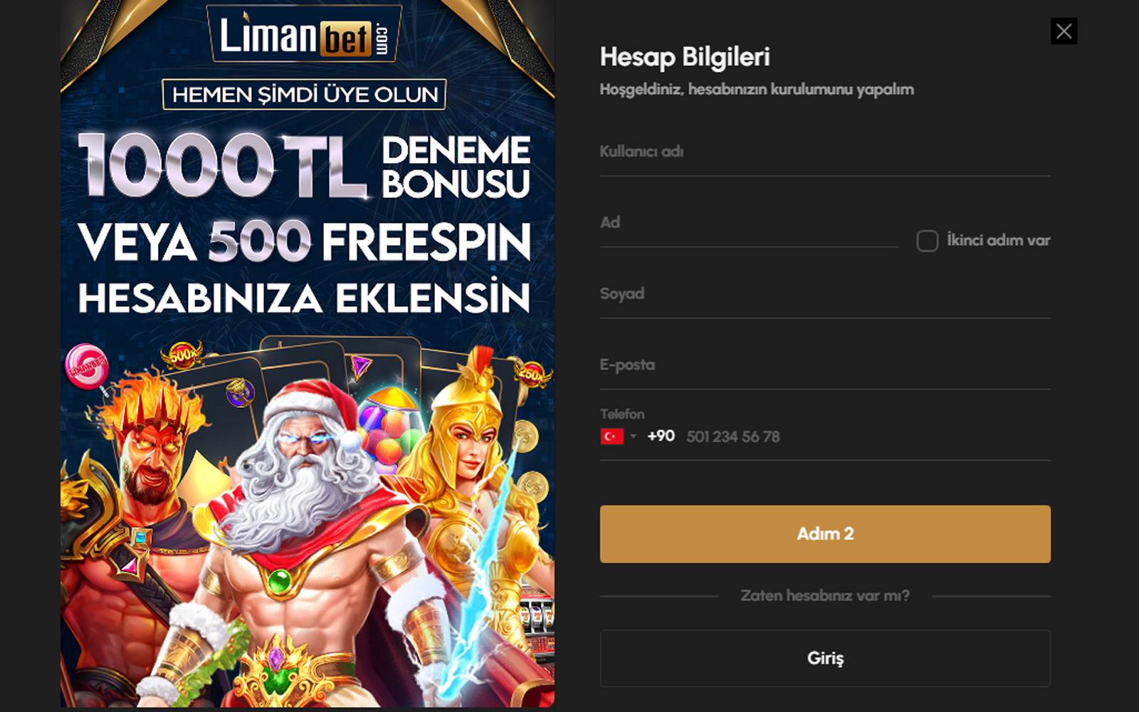 Limanbet kayıt sayfasında üstte kısa tanıtım metni, altta eksiksiz doldurulması gereken üyelik formu.