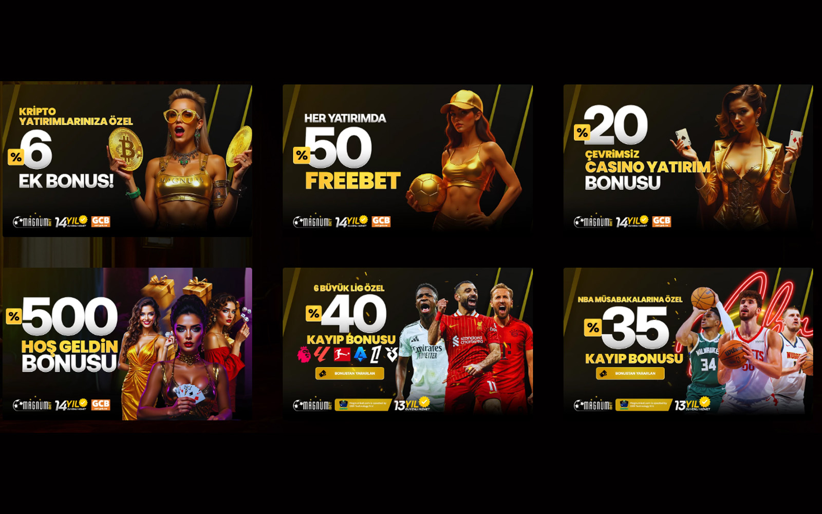 Magnumbet bonus bölümünde spor kuponu sigortası ve risk almayan bahis bonus seçeneklerinin anlatıldığı ekran.