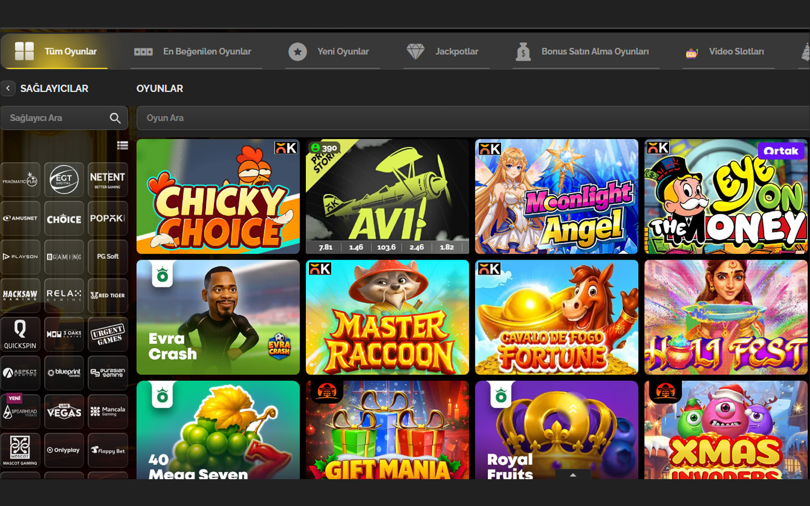 Magnumbet casino sayfasında oyunların altında sağlayıcı isimleri ve volatilite bilgilerini gösteren detaylı arayüz.