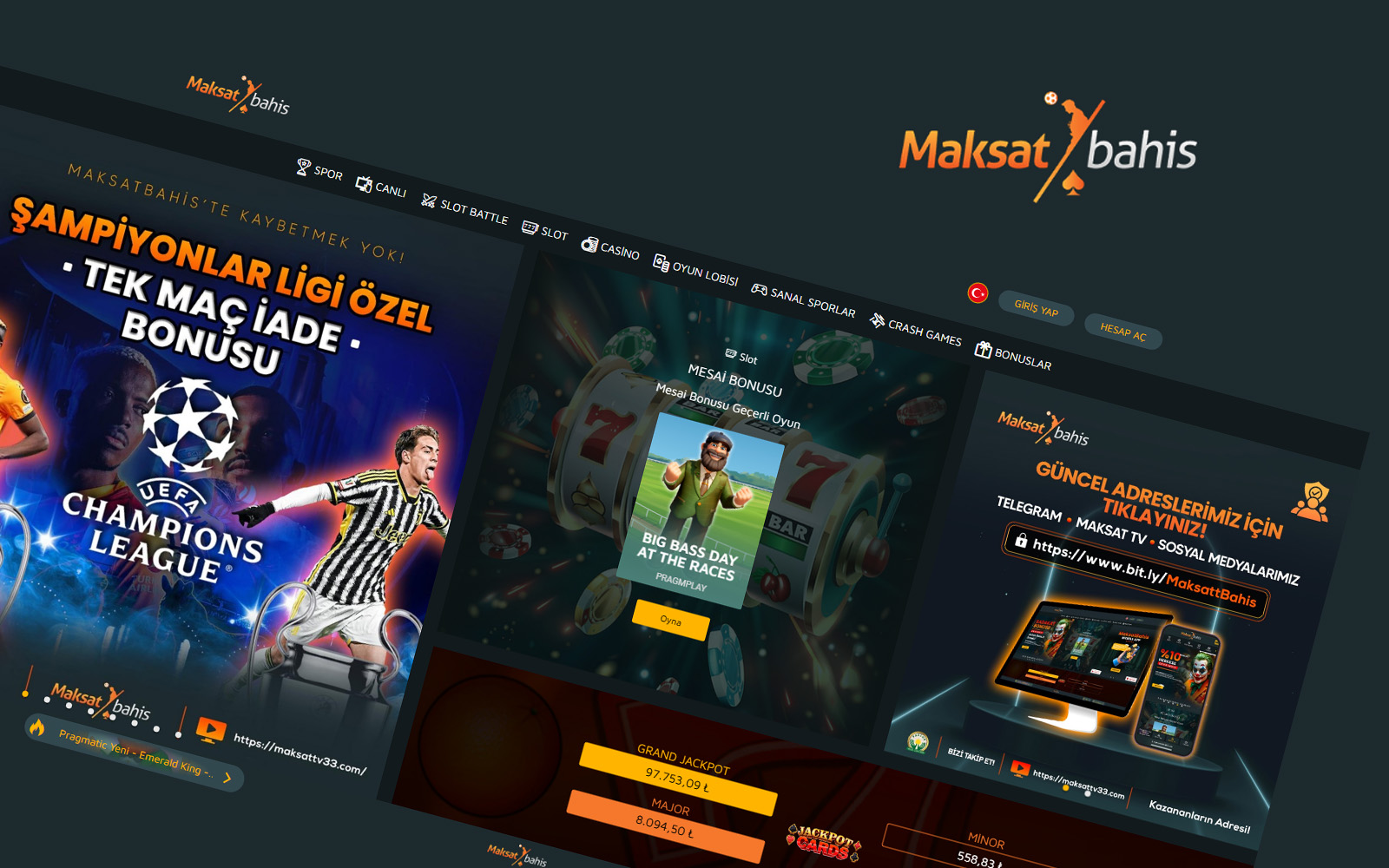 Maksatbahis giriş ekranında ana banner altında öne çıkan ligler ve popüler maçların listelendiği bölüm.