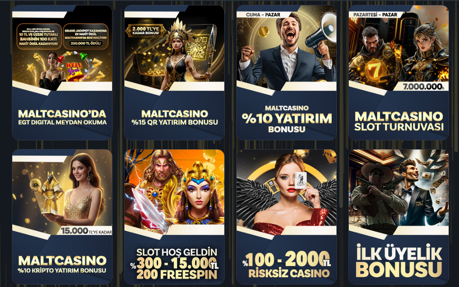 Maltcasino giriş sayfasında öne çıkan bonus kampanyaları ve bahis kategorilerinin aynı ekranda görülebildiği tasarım.