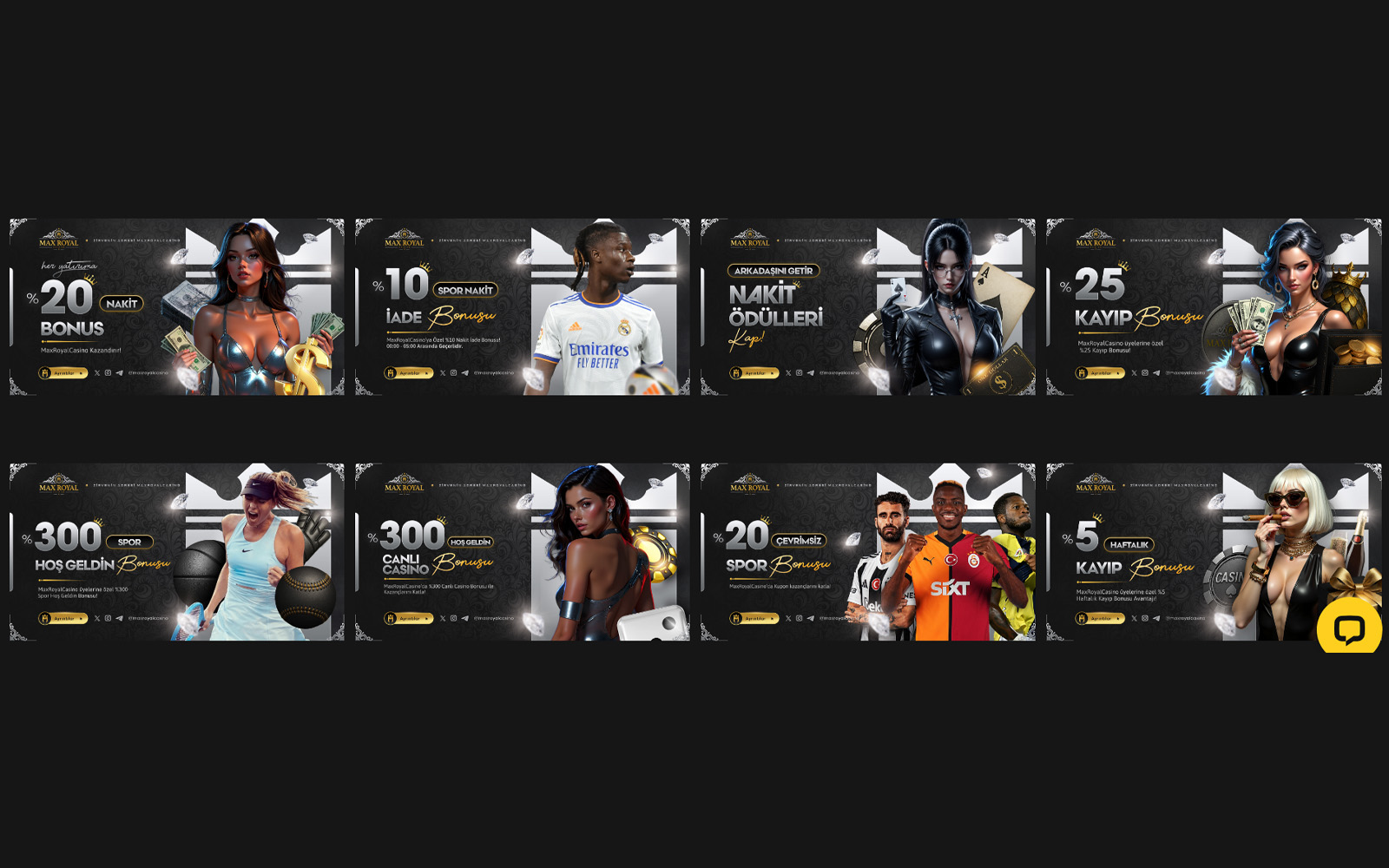 Maxroyalcasino bonus sayfasında güncel kayıt bonus ve free spin promosyonlarının öne çıkarıldığı tasarım.