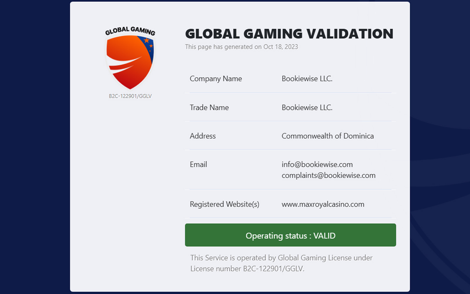 Maxroyalcasino lisans bölümünde yasal uyarılar, coğrafi kısıtlamalar ve lisans şartları hakkında kullanıcıyı bilgilendiren sayfa.