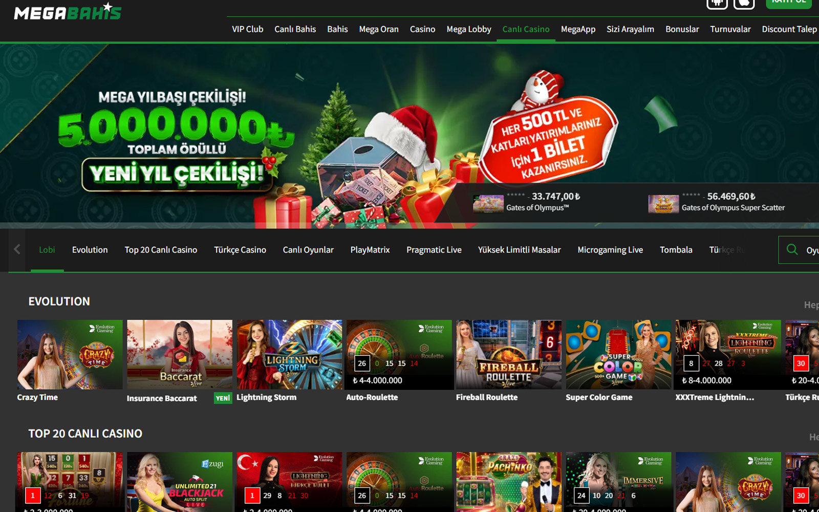 Megabahis casino bölümünde en çok kazandıran oyunlar başlığı altında öne çıkarılan slotların gösterildiği sayfa.