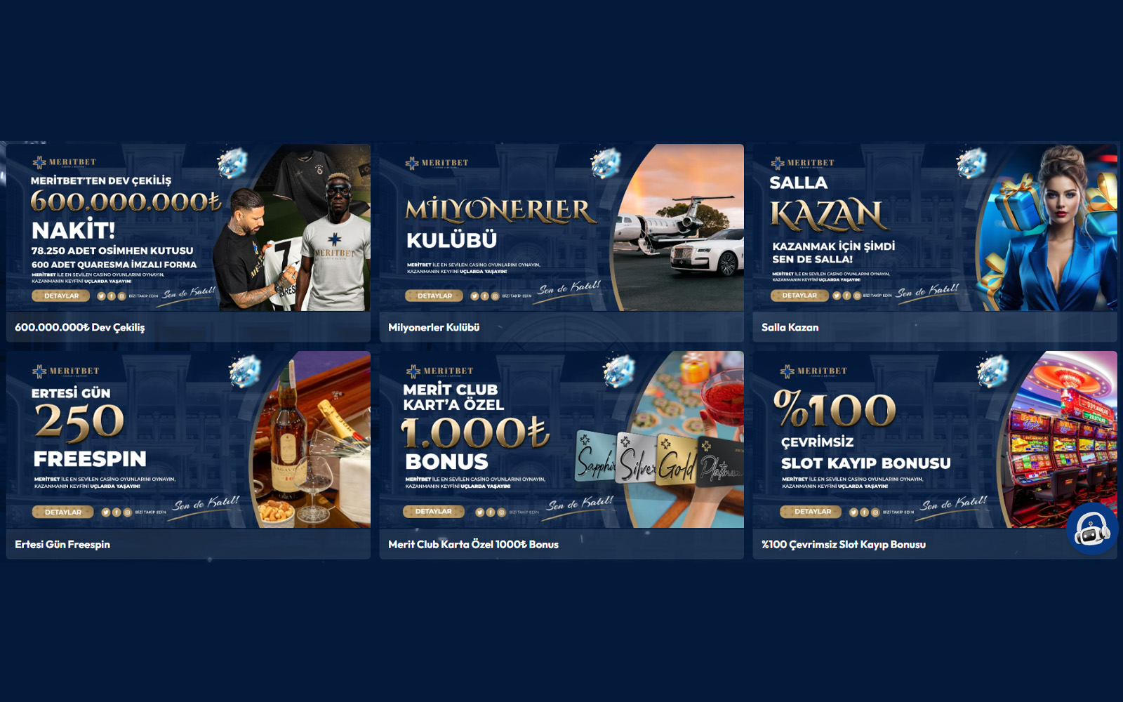 Meritbet bonus bölümünde ilk üyelik sonrası alınabilecek ekstra deneme bonus seçeneklerinin gösterildiği arayüz.