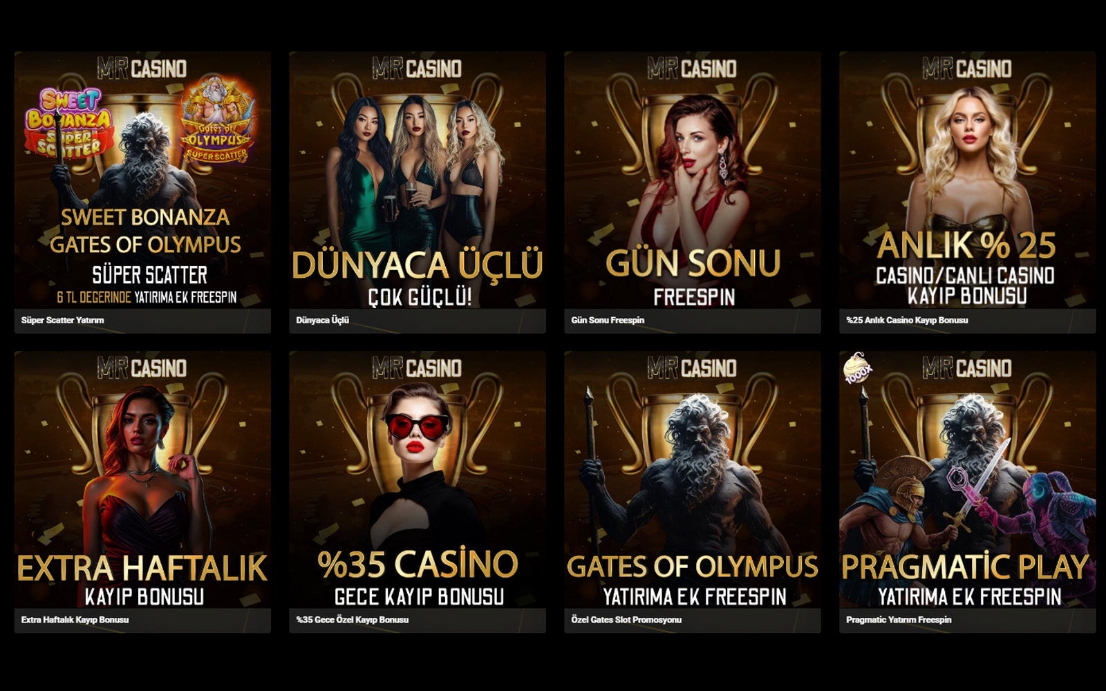 Mrcasino bonus sayfasında düşük çevrim şartlı özel kampanyaların kullanıcıların dikkatini çekecek şekilde öne çıkarıldığı ekran.